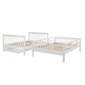 Stairway Full-Over-Full Bunk Bed with Twin size Trundle, Storage and Guard Rail