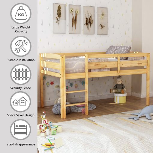 Twin Wood Low Loft Bed With Ladder