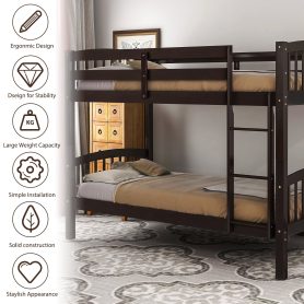 Wood Twin Over Twin Bunk Bed with Ladder