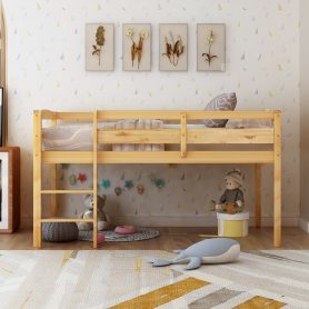 Twin Wood Low Loft Bed With Ladder