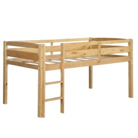 Twin Wood Low Loft Bed With Ladder