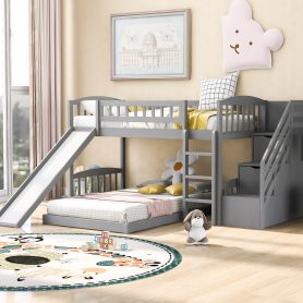 Twin Over Twin Bunk Bed With Two Drawers, Slide and Staircase 30 Twin Over Twin Bunk Bed With Two Drawers, Slide and Staircase