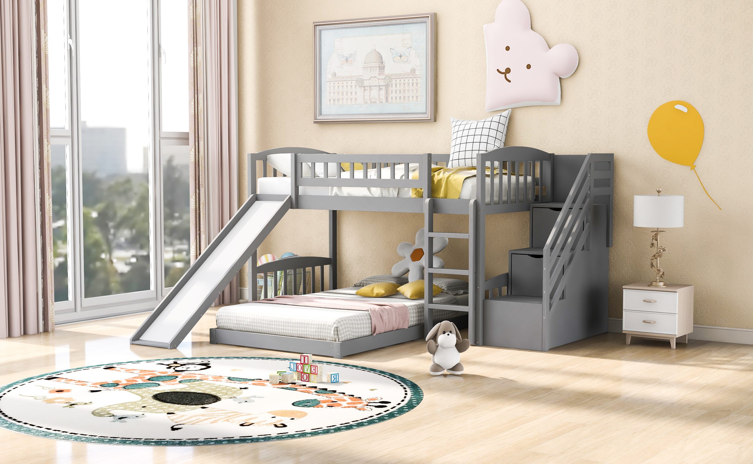 Twin Over Twin Bunk Bed With Two Drawers, Slide and Staircase 15 Twin Over Twin Bunk Bed With Two Drawers, Slide and Staircase