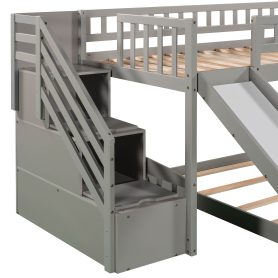 Twin Over Twin Bunk Bed With Two Drawers, Slide and Staircase 31 Twin Over Twin Bunk Bed With Two Drawers, Slide and Staircase