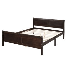 Full Size Wood Platform Bed With Headboard And Wooden Slat Support