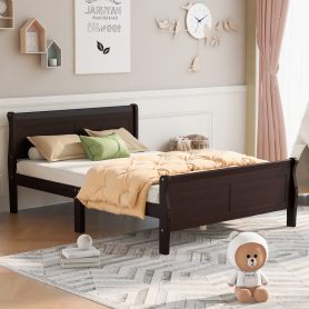 Queen Size Wood Platform Bed With Headboard And Wooden Slat Support