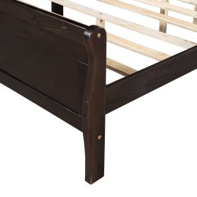 Queen Size Wood Platform Bed With Headboard And Wooden Slat Support