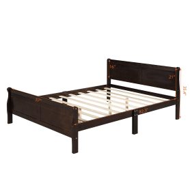 Full Size Wood Platform Bed With Headboard And Wooden Slat Support