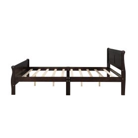 Full Size Wood Platform Bed With Headboard And Wooden Slat Support