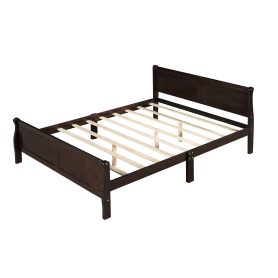 Full Size Wood Platform Bed With Headboard And Wooden Slat Support