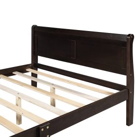Queen Size Wood Platform Bed With Headboard And Wooden Slat Support