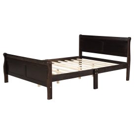 Queen Size Wood Platform Bed With Headboard And Wooden Slat Support