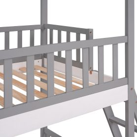 Wood Twin Over Twin Bunk Bed With Roof, Window, Ladder