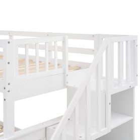 Twin Over Full Bunk Bed With Storage, Guard Rail And Stairway