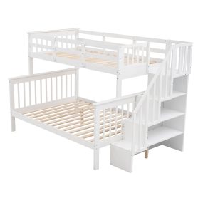 Twin Over Full Bunk Bed With Storage, Guard Rail And Stairway