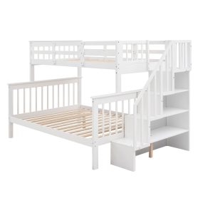 Twin Over Full Bunk Bed With Storage, Guard Rail And Stairway