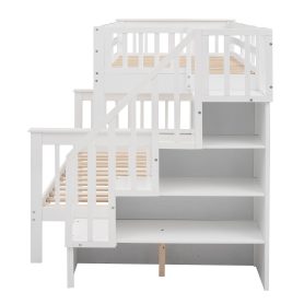 Twin Over Full Bunk Bed With Storage, Guard Rail And Stairway