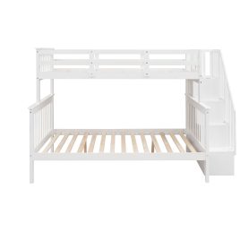 Twin Over Full Bunk Bed With Storage, Guard Rail And Stairway
