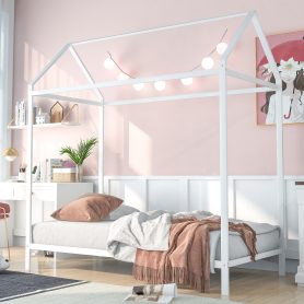 Twin Size Metal Kids Bed Frame, House Shape
