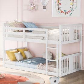 Twin Over Twin Low Bunk Bed With Ladder and Guardrail 25 Twin Over Twin Low Bunk Bed With Ladder and Guardrail
