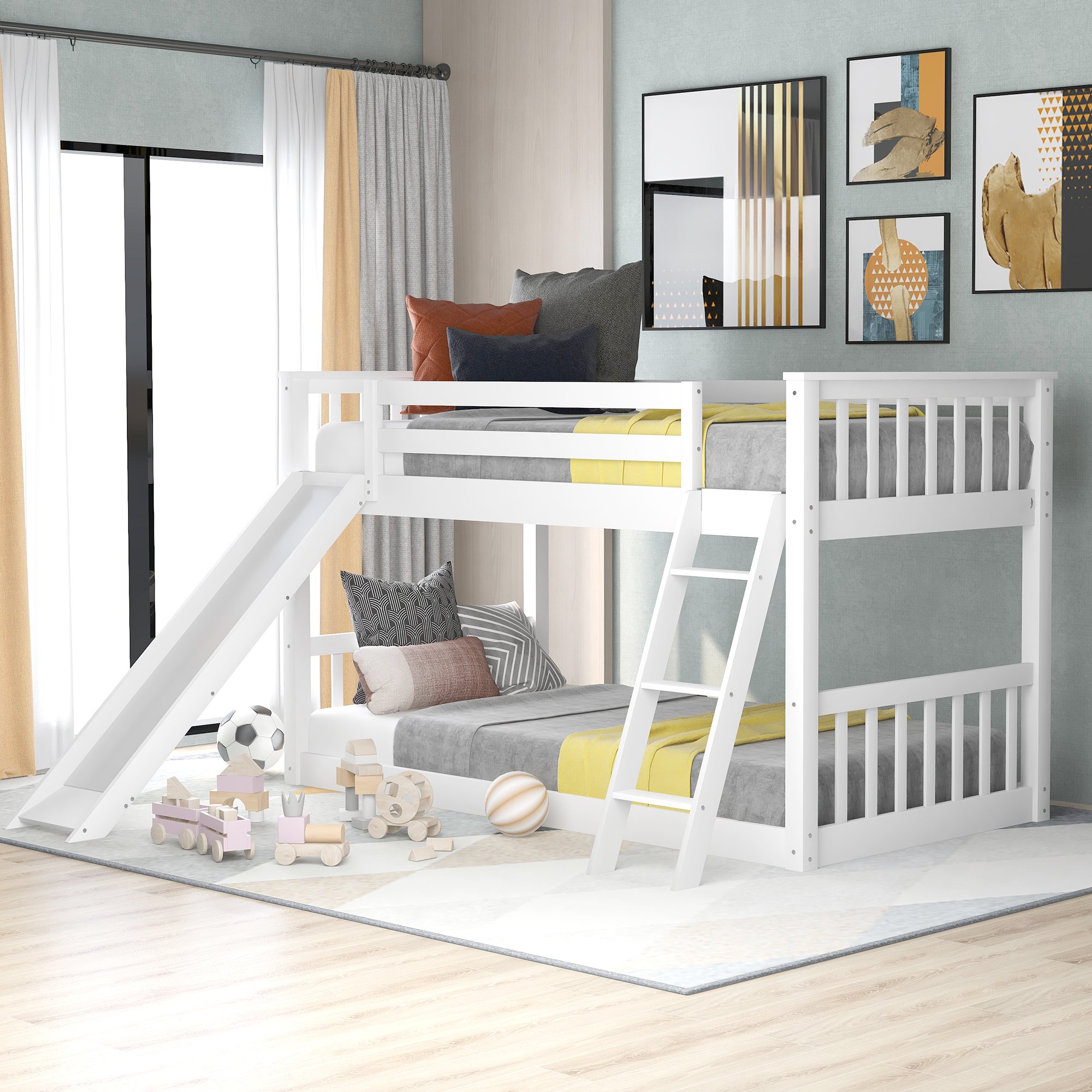 Twin over Twin Bunk Bed with Convertible Slide and Ladder