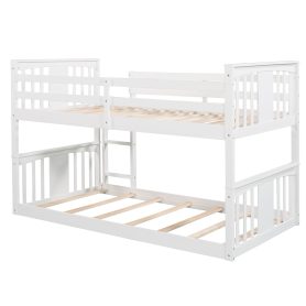 Twin Over Twin Low Bunk Bed With Ladder and Guardrail 19 Twin Over Twin Low Bunk Bed With Ladder and Guardrail