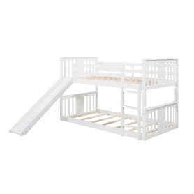 Twin Over Twin Low Bunk Bed With Slide & Ladder