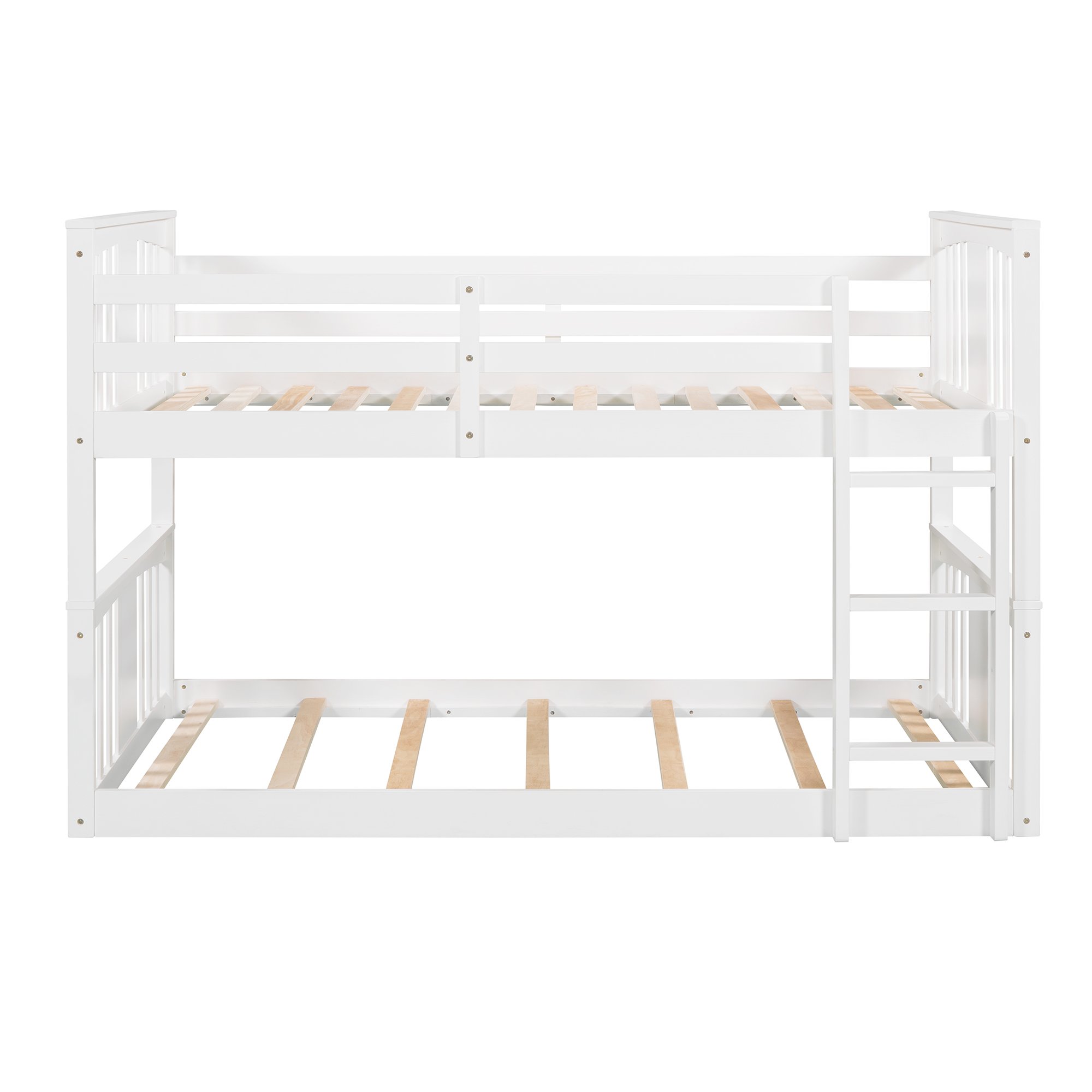 Twin Over Twin Low Bunk Bed With Ladder and Guardrail 5 Twin Over Twin Low Bunk Bed With Ladder and Guardrail