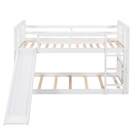 Twin Over Twin Low Bunk Bed With Slide & Ladder