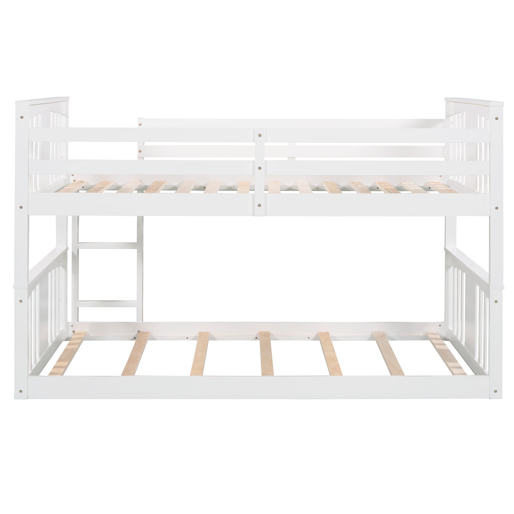Twin Over Twin Low Bunk Bed With Ladder and Guardrail 9 Twin Over Twin Low Bunk Bed With Ladder and Guardrail