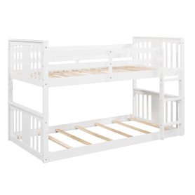 Twin Over Twin Low Bunk Bed With Ladder and Guardrail 18 Twin Over Twin Low Bunk Bed With Ladder and Guardrail