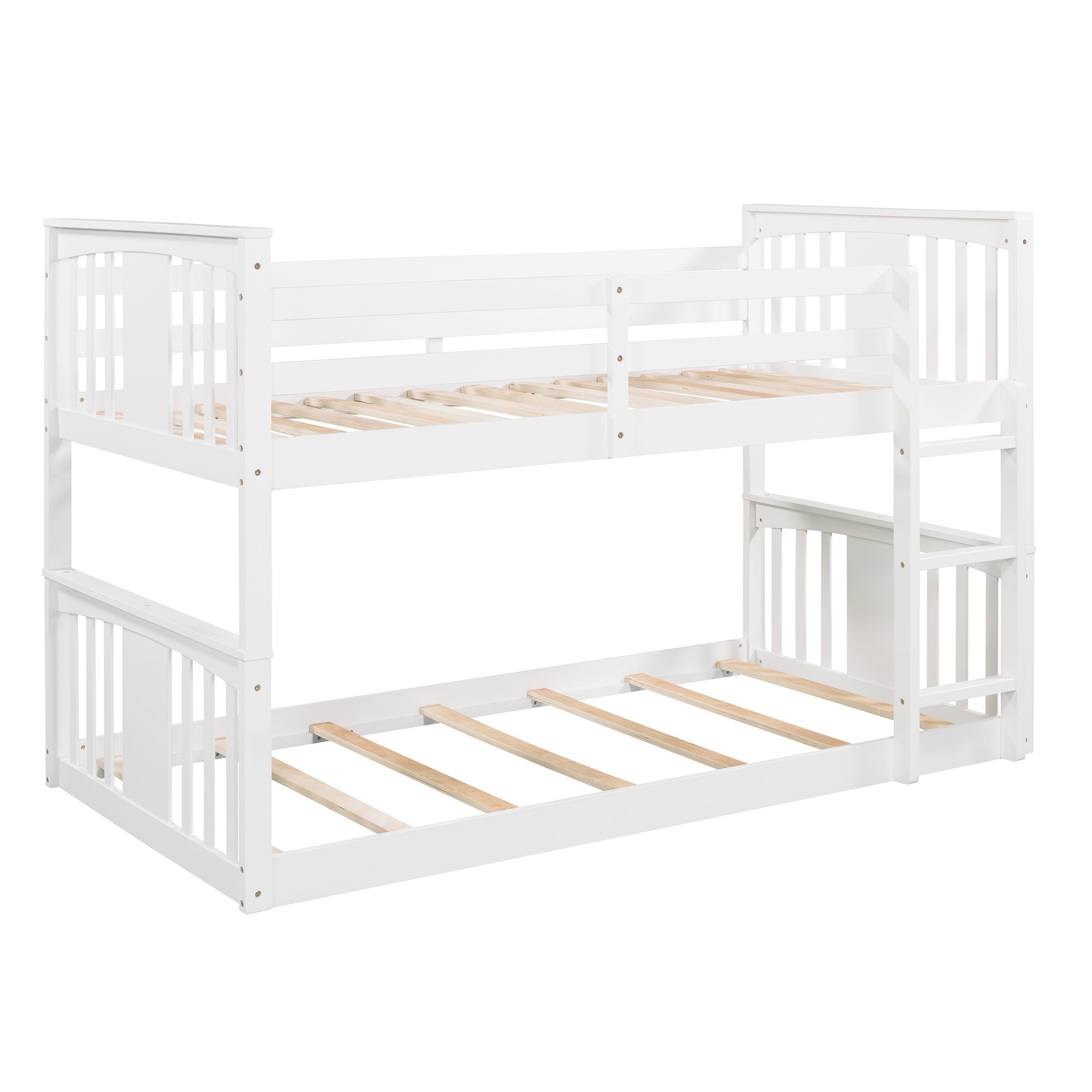 Twin Over Twin Low Bunk Bed With Ladder and Guardrail 7 Twin Over Twin Low Bunk Bed With Ladder and Guardrail