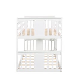 Twin Over Twin Low Bunk Bed With Ladder and Guardrail 21 Twin Over Twin Low Bunk Bed With Ladder and Guardrail