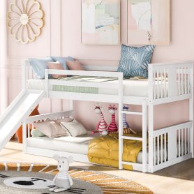 Twin Over Twin Low Bunk Bed With Slide & Ladder