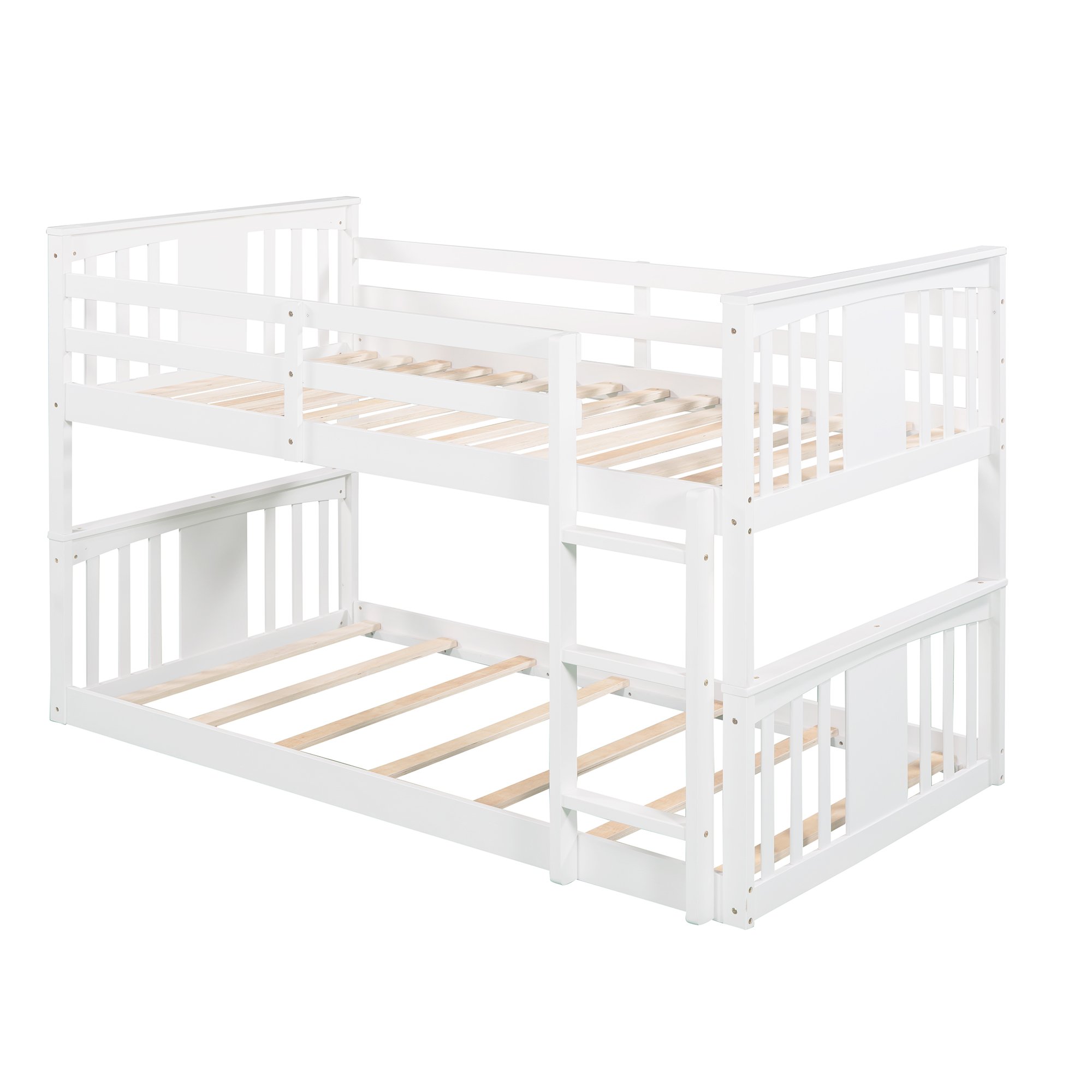 Twin Over Twin Low Bunk Bed With Ladder and Guardrail 6 Twin Over Twin Low Bunk Bed With Ladder and Guardrail