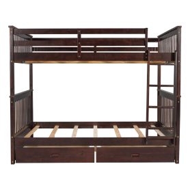 Full over Full Bunk Bed With Ladders And Two Storage Drawers