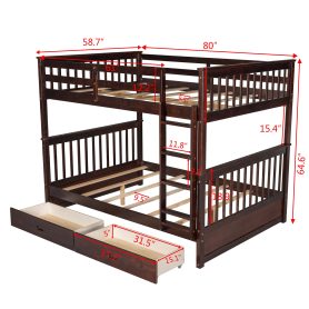 Full over Full Bunk Bed With Ladders And Two Storage Drawers