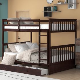 Full over Full Bunk Bed With Ladders And Two Storage Drawers
