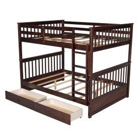 Full over Full Bunk Bed With Ladders And Two Storage Drawers