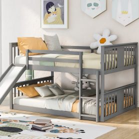 Low Full Over Full Bunk Bed with Ladder with Slide