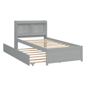 Twin Size Platform Bed with Trundle and Bookcase