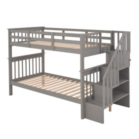 Twin over Twin Bunk Bed with Staircase And Guard Rail