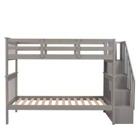 Twin over Twin Bunk Bed with Staircase And Guard Rail