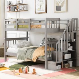 Twin over Twin Bunk Bed with Staircase And Guard Rail