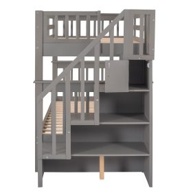Twin over Twin Bunk Bed with Staircase And Guard Rail