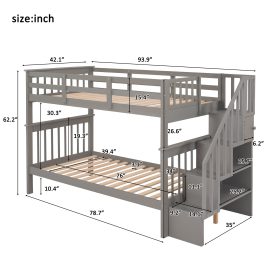 Twin over Twin Bunk Bed with Staircase And Guard Rail