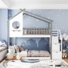 House Shape Twin Over Twin Low Bunk Bed With Stairway And Guard Rail