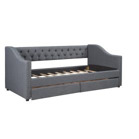 Upholstered Twin Size Daybed With Two Drawers