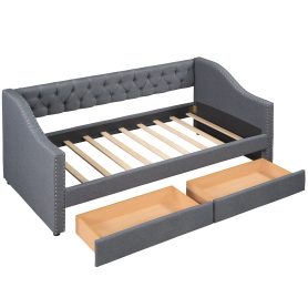 Upholstered Twin Size Daybed With Two Drawers