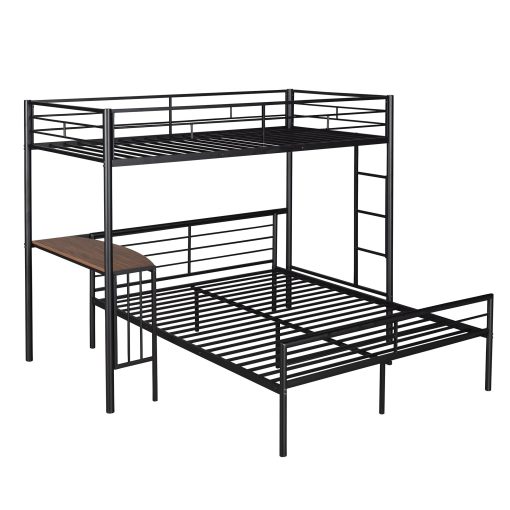 Twin Over Full Metal Bunk Bed With Desk, Ladder